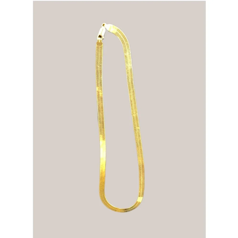 14K YellowGold Herringbone Chain Necklace 18.4g Flat Snake Link Solid Gold 18.5